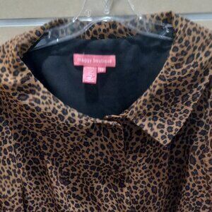 Maggie Boutique Leopard Animal Print Silk Long Sleeve Top Shirt Women Size 12